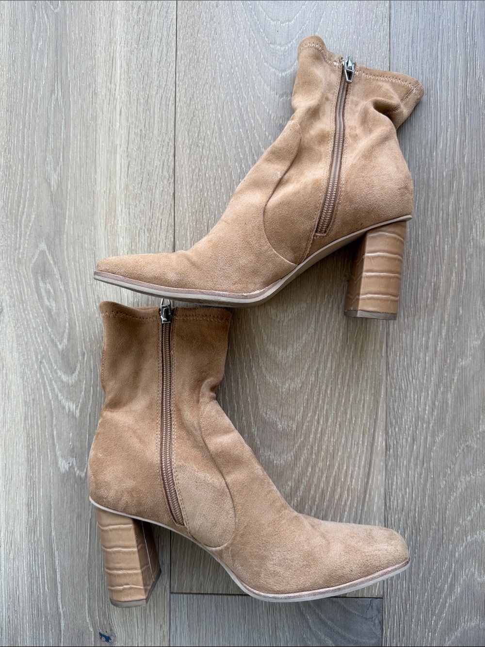 Dolce Vita Tan Suede Round-Toe Block Heel Ankle Boots